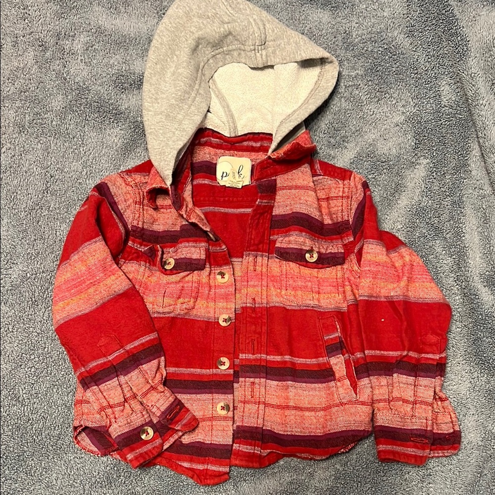Peek kids Red and Gray Hooded Plaid Jacket